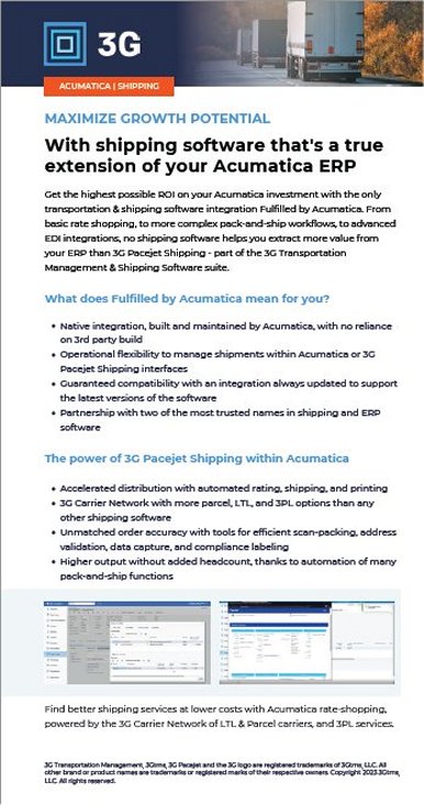 3G Pacejet Shipping: Acumatica Integration Overview