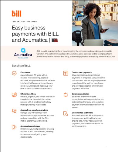BILL: Acumatica Integration Overview